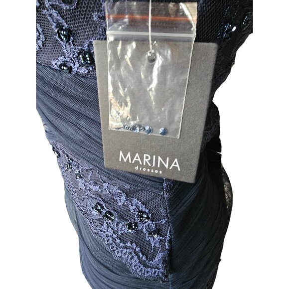 Navy Lace Tiered V-Neck Cap Sleeve Cocktail Dress - NWT - Marina - Picture 9 of 11